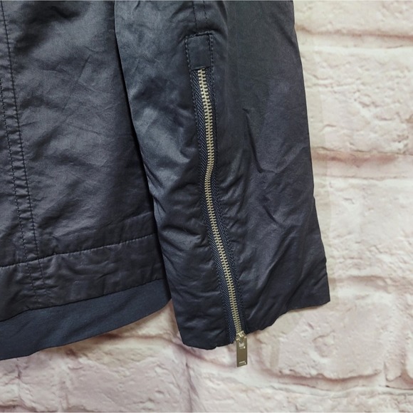 Zara Navy Blue Zip & Button Front Windbreaker Jacket - Picture 14 of 16